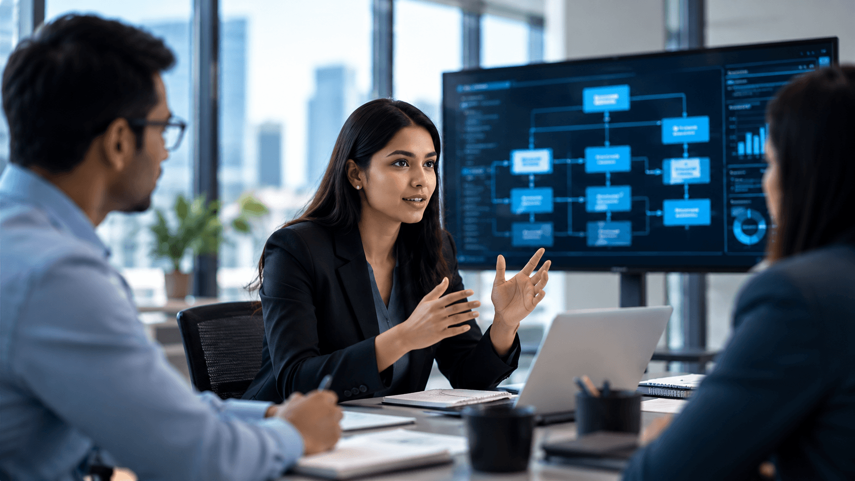 Business team collaborating on connected operational workflows