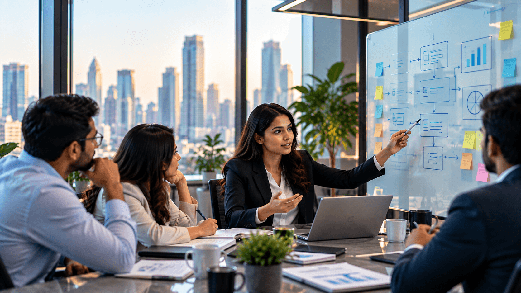 Business team collaborating on connected operational workflows