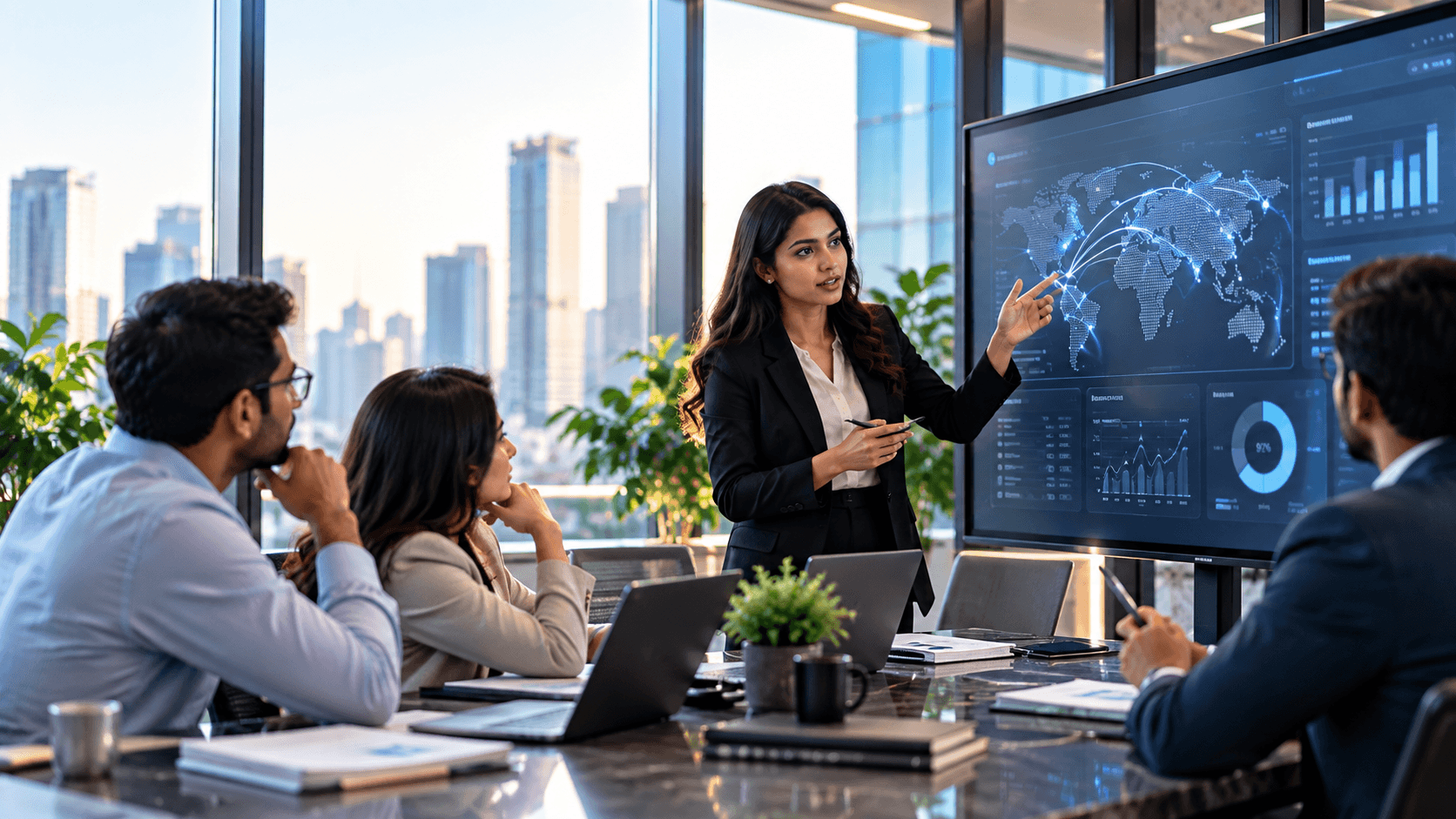 Business team collaborating on connected operational workflows